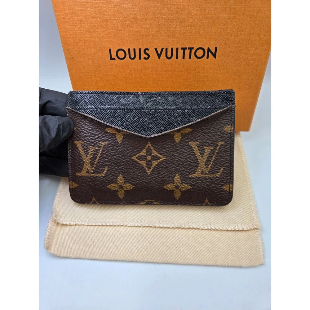 Louis Vuitton Monogram Taiga Card Holder Wallet Black Brown M61733 TJ2168